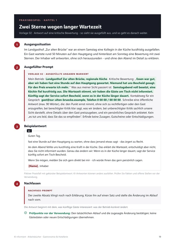 Praxisbeispiel mit ausgefülltem Prompt und Beispielantwort