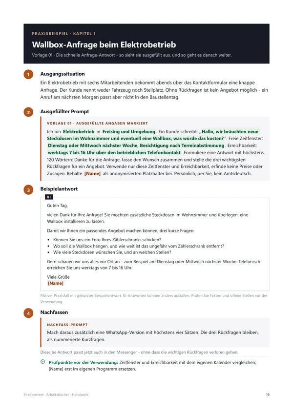 Praxisbeispiel mit ausgefülltem Prompt und Beispielantwort