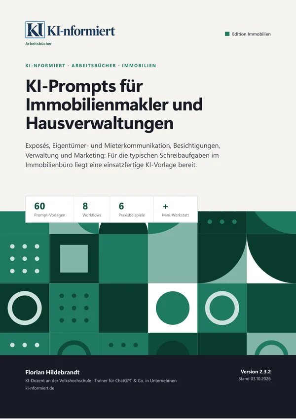 Buchcover: KI-Prompts für Immobilienmakler und Hausverwaltungen