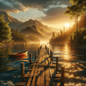 ChatGPT DALL-E Sonnenuntergang am See