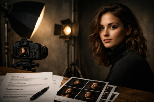 Headerbild zum Artikel: Bild-Prompt-Guide: Cinematic-Studio-Portrait im Rembrandt‑Licht: Vollständiger Bild‑Prompt‑Guide von Basis bis Profi‑Optimierung