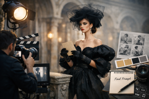 Headerbild zum Artikel: Bild-Prompt-Guide #6 - Fashion-Editorial: High-Fashion-Shooting mit Storytelling (Basis- bis Optimierungs-Guid