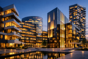 Headerbild zum Artikel: Bild-Prompt-Guide #8 - Architekturfotografie: moderne Fassaden und stimmungsvolle Beleuchtung (Basis- bis Opti