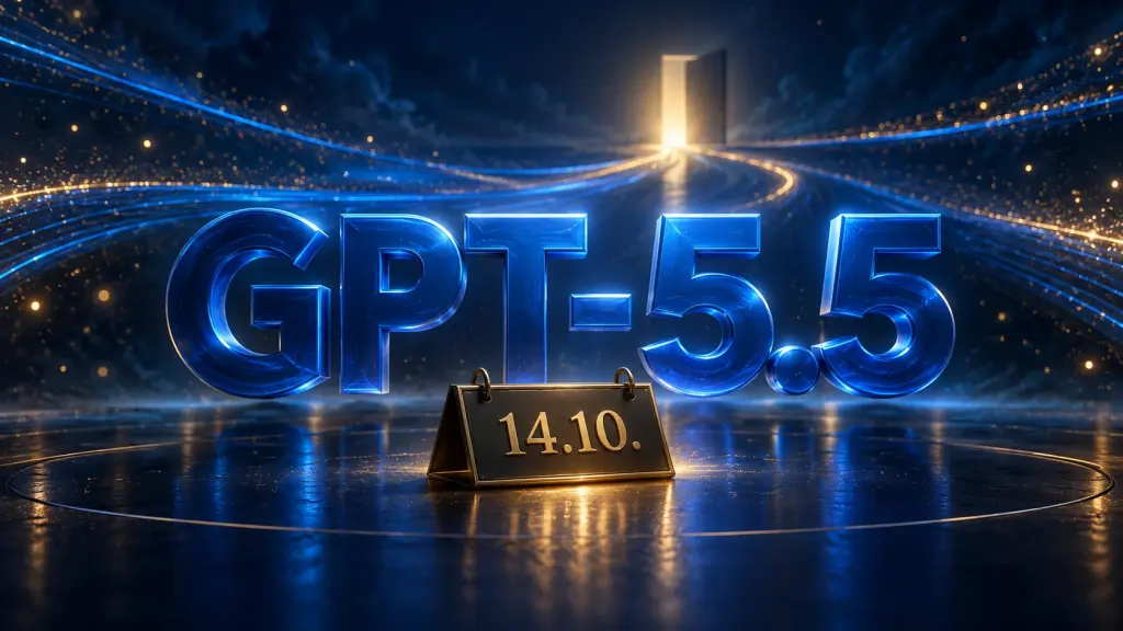 Leuchtende Modellbezeichnung GPT-5.5 mit goldener Datumsmarke 14.10.