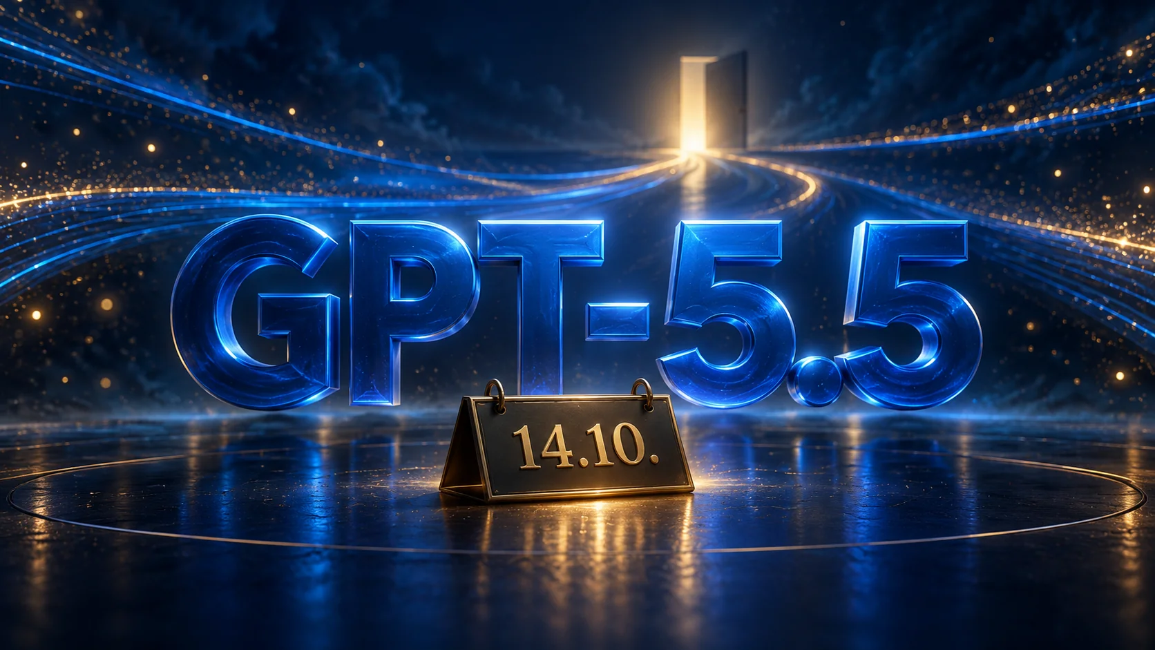 Leuchtende Modellbezeichnung GPT-5.5 mit goldener Datumsmarke 14.10.
